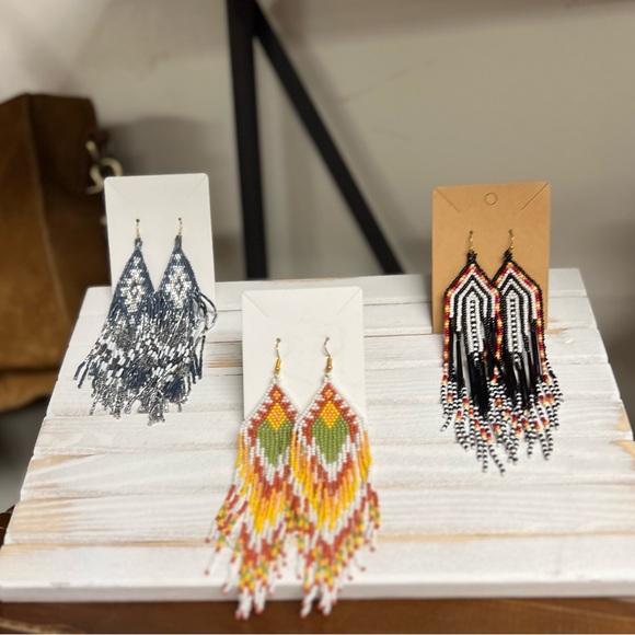 💝New! Gorgeous Silver Gray Beaded tassel boho western tribal earrings jewelry - Picture 5 of 8